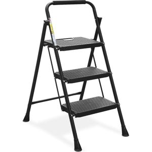Opvouwbare Trapladder met 3 Stappen - Lichtgewicht en Veilige Staal Ladder met Antislip Pedaal