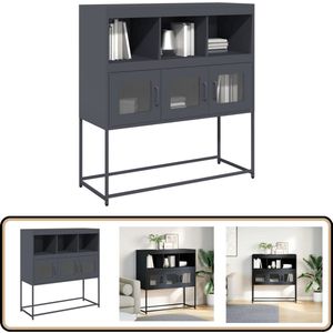 vidaXL Dressoir - 100,5x39x107 cm - Staal - Antraciet Dressoir - Tv-meubel - Opbergkast - Salontafel - Industrieel Meubilair