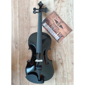 Carmino VS44BK, Zwarte 4/4 viool voor jongeren en volwassenen, inclusief koffer, hars en boog