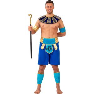 Funny Fashion - Egypte Kostuum - Egyptische Koning Maya - Man - Blauw, Goud - Maat 48-50 - Carnavalskleding - Verkleedkleding