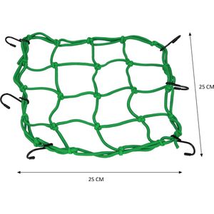 Premium Bagagenet met 6 Haken Groen – 25x25cm – 55x55 Uitgerekt | Spin, Motorfiets, Scooter en Fiets