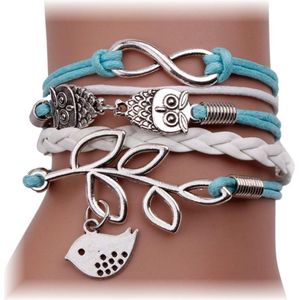 Fako Bijoux® - Multi Armband - Infinity Uiltjes Vogel - Lichtblauw