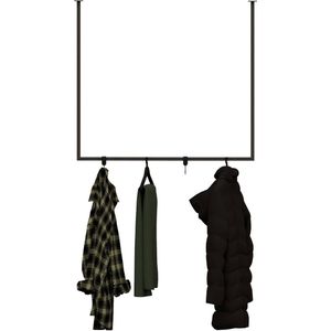 Hangende Kapstok TULUM 100cm - vierkante stang - HOYA Living (zwart stalen plafond kapstok - plafondrek - handdoekenrek - kledingrek)
