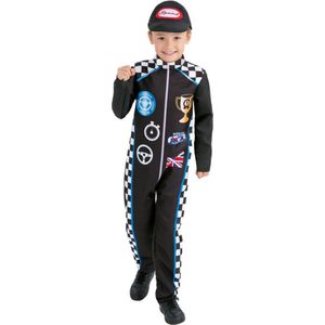 Smiffy's - Formule 1 Kostuum - F1 Coureur Wereldkampioen Kind Kostuum - Zwart - Medium - Carnavalskleding - Verkleedkleding