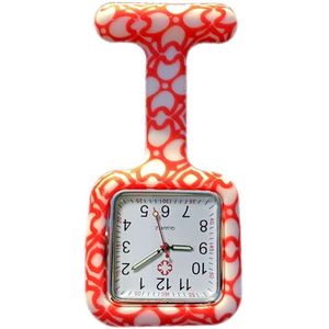 Fako® - Verpleegstershorloge - Zusterhorloge - Verpleegster Horloge - Siliconen Vierkant Print - Rood Patroon