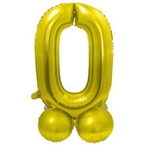 Folieballon cijfer ""0"" goud 40cm op voet