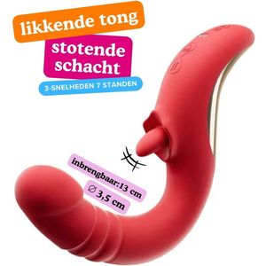 Stotende Vibrator Lusty Drako - Siliconen Vibrator met Likkende Tong en Stotende Schacht - Clitoris Likker - G-Spot Vibrator met Stotende Bewegingen