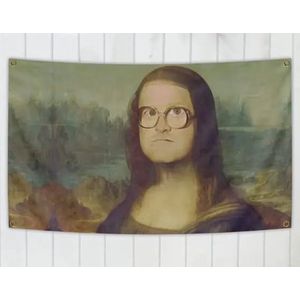 Mona Lisa Nerd Vlag - 150 x 90 CM - Bril -Droge humor - gek - flauwe grap - schilderij - kunst - spandoek - banner