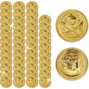 Relaxdays piratenmunten in set van 48 - gouden speelgoedmunten - verkleedaccessoire piraat