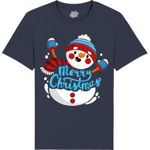 Sneeuwman - Foute kersttrui kerstcadeau - Dames / Heren / Unisex Kleding - Grappige Kerst, Oud en Nieuw en winter Outfit - T-Shirt - Unisex - Navy Blauw - Maat XL