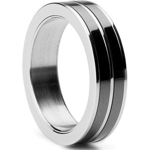 Lucleon - Zilverkleurige gepolijste roestvrijstalen ring van zwart keramiek voor heren - 6 mm