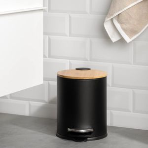 Pedaalemmer 5L met bamboe deksel - Prullenbak voor badkamer, keuken of bureau - Met handvat en uitneembare binnenemmer - Zwart