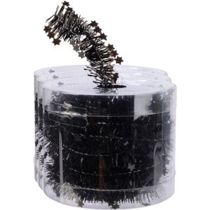 Decoris kerstslinger - 3x st- met sterren - zwart - lametta - 700 cm