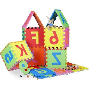 Speelmat puzzel 36 foam tegels letters en cijfers EVA-schuim BxD 180 x 180 cm- kinderen - kleurrijk