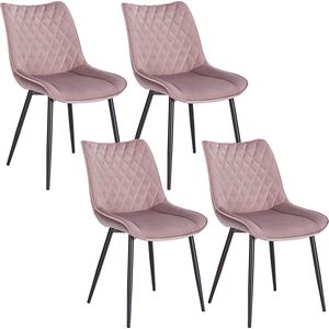 Furnibella - 4 X Eetkamerstoelen stoel woonkamer van Fluweel en metaal,Keukenstoel Slaapkamer stoel Roze,BH209rs-4