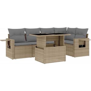 vidaXL 6-delige Loungeset - Poly Rattan - Beige Loungebank - Lounge Set - Tuinmeubelen - Buitendecoratie - Outdoor Furniture