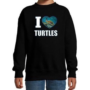 I love turtles sweater met dieren foto van een schildpad zwart voor kinderen - cadeau trui schildpadden liefhebber - kinderkleding / kleding 152/164