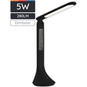 Avide LED Bureaulamp Dimbaar 5W - Met Kalender + Alarm + Klok + Thermometer Functie - Oplaadbaar - 280 lumen - Zwart