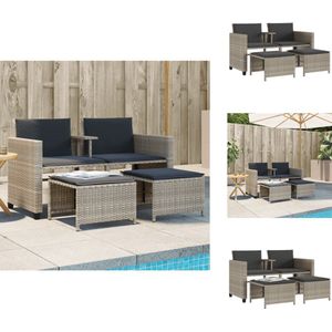 vidaXL Tuinbank - Tuinbanken - Tuinmeubel - Loungebank Tuin - Tuinbank 2-zits tafel en voetenbanken poly rattan lichtgrijs