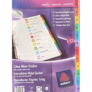 Avery ReadyIndex™, voorbedrukt tabblad, karton, 12-delig, A4, assorti