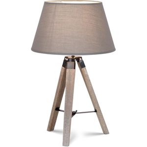 Home Sweet Home tafellamp Largo - tafellamp Hout vintage natuur inclusief lampenkap - lampenkap 30/20/17cm - tafellamp hoogte 56 cm - geschikt voor E27 LED lamp - antraciet