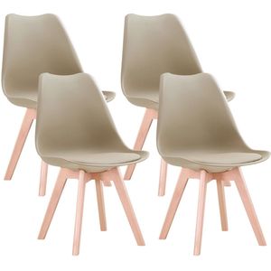ZCNR® - Set Van 4 Eetkamerstoelen - Keukenstoelen - Beige - Plastic Gestoffeerde Stoel