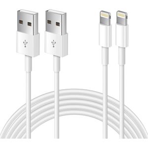 2 Pack - 2 Meter Geschikt voor: Lightning kabel naar USB 2.0 A Male oplaadkabel Geschikt voor: Apple iPhone iPod Airpods & iPad - Wit