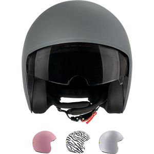 TOF BASE HELM - Geschikt voor verwisselbare TOF SKIN - Nieuw Nederlands merk - Tijdelijke introductieprijs (Scooter helm - Brommer helm - Motor helm - Jethelm - Fashionhelm - Retro helm - Goedgekeurde helm - Geïntegreerd zonnevizier)