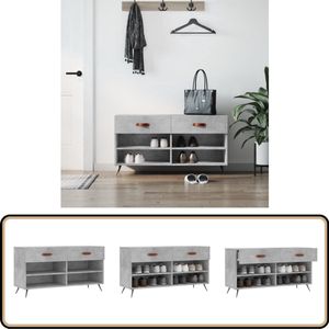 vidaXL Schoenenbank - 102x35x55 cm - Betongrijs Schoenenbank - Schoenuitlegger - Bergruimte - Opbergmeubel - Houten Bank