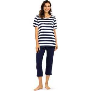 Comtessa Dames Pyjama - Katoen - Zomer - 7/8 broek - Donkerblauw Gestreept - Maat 38
