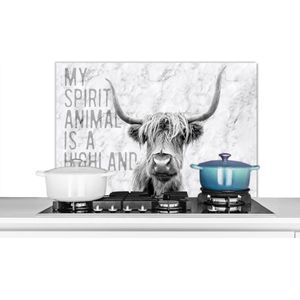Spatscherm keuken 80x55 cm - Kookplaat achterwand Marmer - Quote - Schotse hooglander - Muurbeschermer - Spatwand fornuis - Hoogwaardig aluminium