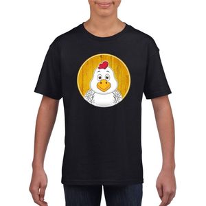 Kinder t-shirt zwart met vrolijke kip print - kippen shirt - kinderkleding / kleding 146/152