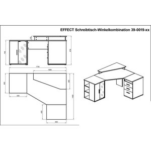 Emob - Bureau - 173 cm - Wit