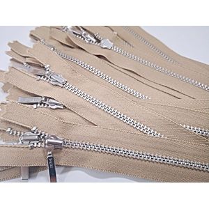 Rits , Niet-Deelbaar , Metaalrits , (20 Stuks) kleur Beige, Lengte 15 cm