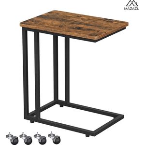 MIRA Home - Bijzettafel met wieltjes - Bedtafel - Metaal/Hout - Zwart/Bruin - 50 x 35 x 62