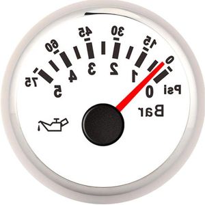 Oliedruk Meter 12 V/24 V 2in - 0-10Bar - 145psi - LED Backlight - Auto Motorfiets Boot Truck - Witte Wijzerplaat Zilveren Frame .