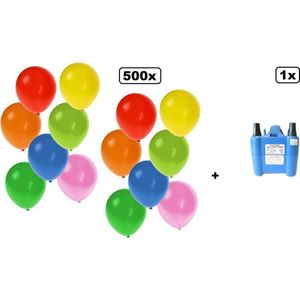500x Luxe Ballonnen multi kleuren + Elektrische ballonnenpomp - Thema feest festival evenement party fun
