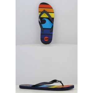 Slipper voor heren - maat 44 - marine met multicolor tekening - ideale bad / strand slipper
