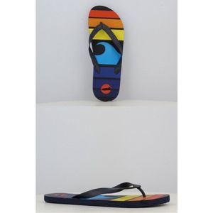 Slipper voor heren - maat 40 - marine met multicolor tekening - ideale bad / strand slipper