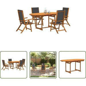 The Living Store 5-delige Tuinset massief acaciahout en textileen - Tuinmeubleset - Acacia Hout - Buitentafel - Eetkamerset - Terrasmeubels