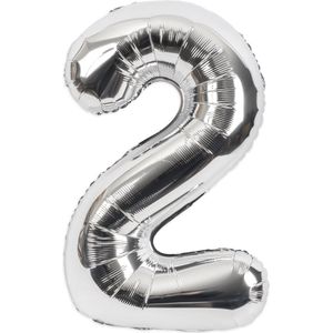 Festivz Zilvere Cijfer Ballon 2 - Zilver – 81 CM - Decoratie – Feestversiering – Silver - Verjaardag - Bruiloft - Feest