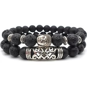 AWEMOZ Boeddha Natuursteen Armbanden - Boeddha Kralen Armbandjes - Zwart - Armband Dames - Armband Heren - Unisex - Cadeau