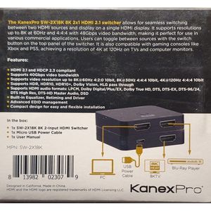 KanexPro HDMI 2x1 switch 8k 48Gbp HDMI 2.1
