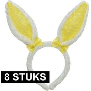 8x Wit/gele Paashaas oren verkleed diademen voor kids/volwassenen - Pasen/Paasviering - Verkleedaccessoires - Feestartikelen