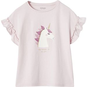 Vertbaudet Meisjes-T-shirt met iriserend motief en korte mouwen met ruches
