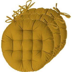 Atmosphera Tuinstoelkussens - 6x - Okergeel - Katoen - 38 X 38 X 6.5 cm - Wicker Zitkussen Rond