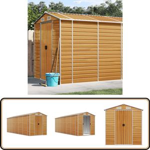 vidaXL Tuinschuur - 191x555x198 cm - Lichtbruin - Staal Tuinopslag - Schuurbouw - Houten Schuren - Buitenschuur - Opslagruimte