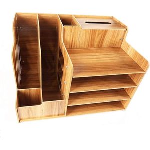 Multifunctionele houten bureau-organizer - handdoekdoos - penhouder voor documenten - kantoor thuis bibliotheek