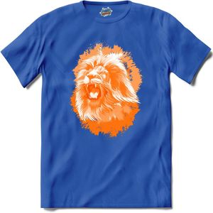 Oranje Leeuw - Oranje elftal WK / EK voetbal kampioenschap - bier feest kleding - grappige zinnen, spreuken en teksten - T-Shirt - Heren - Royal Blue - Maat L