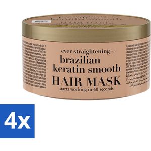 OGX - Brazilian Keratin Smooth - Haarmasker - Herstel & Glans - Voor Zijdezacht Haar - 300 ml - Voordeelverpakking - 4 stuks